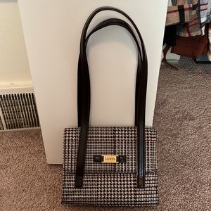 Lauren Ralph Lauren Tan/Brown Houndstooth & Leather Sling Bag